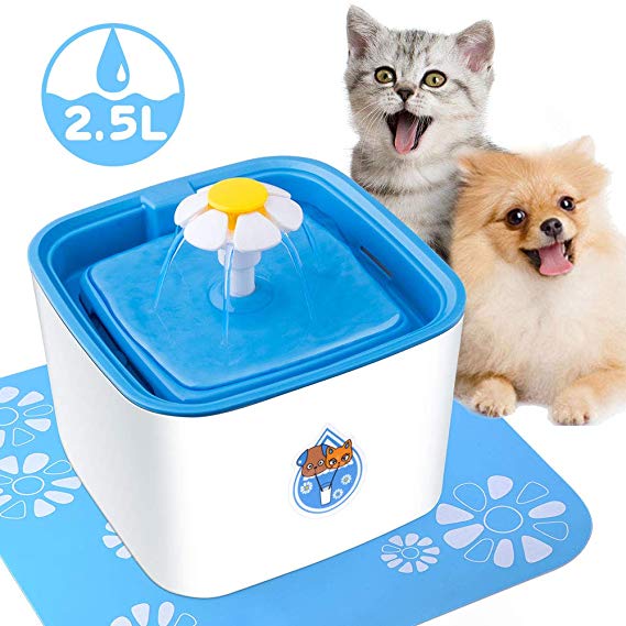 Pet Fountain Cat Water Dispenser,Healthy and Hygienic Drinking Fountain 2.5L Large Super Quiet Flower Automatic Electric Water Bowl with Filter for Dogs, Cats, Birds and Small Animals