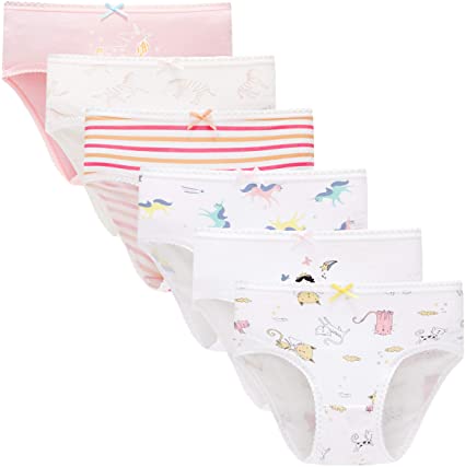 Slenily Little Girls Heart Briefs Toddler Kids Striped Underwear Soft Cotton Undies(Pack of 6)