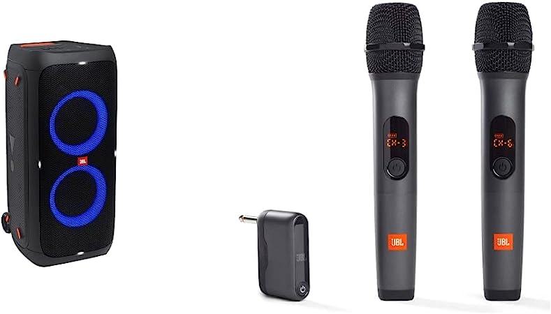 JBL Partybox 310 - Portable Party Speaker with Long Lasting Battery, Powerful Sound and Exciting Light Show & Wireless Two Microphone System with Dual-Channel Receiver