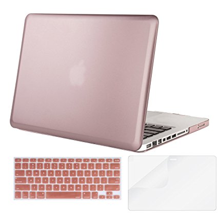 Mosiso Plastic Hard Case with Keyboard Cover with Screen Protector Only for Old MacBook Pro 13 Inch with CD-ROM (Model: A1278, Version Early 2012/2011/2010/2009/2008), Rose Gold