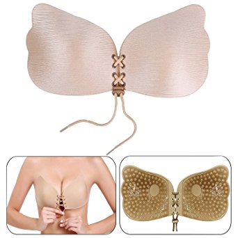 Reusable Backless Bra Self Adhesive Bra Strapless Bra Invisible Push Up Bra Cups Silicone Padded with Drawstring for Wedding & Prom Party