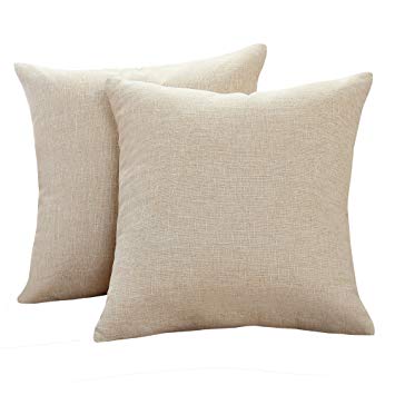 Sunday Praise Cotton-Linen Decorative Throw Pillow Covers,Classical Square Solid Color Pillow Cases,18x18 inches Cushion Covers for Sofa Couch Bed&Car,Pack of 2 (Beige)