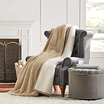 Member's Mark Soft Cuddly Reversible Cozy Throw Blanket Oversized Solid Taupe Ivory