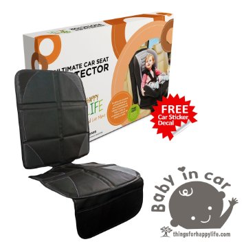 Happy Car Seat Protector | Head to Toe Protection |  1 BONUS Decal Sticker | Convertible | Child car seat protector for back seat from scratches, spills, and indentations! Infant seats to Boosters!