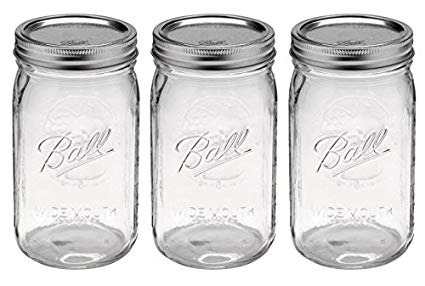 3 Ball Mason JarS, Wide Mouth 32 oz. (Quart) with Lid and Band - Clear