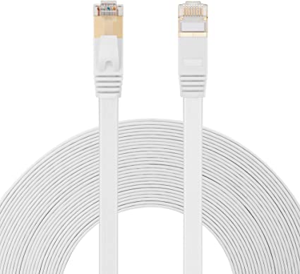 Cat7 Ethernet Cable 10 ft,NC XQIN Cat7 Flat Ethernet Patch Cables-Internet Cable with Gold-Plated RJ45 Connectors for Modem, Router, LAN, IP Cameras, PC, Mac, Laptop,PS4, and Xbox 360 and More-White