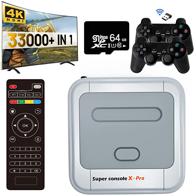 Kinhank Super Console X PRO Retro Game Console Built in 48 Emulators with 33,000  Games,TV&Game Systems in 1,Game Consoles for 4K TV,1080P HD Output,Support 5 Players,LAN/WiFi,Men Gifts(PRO-64GB)