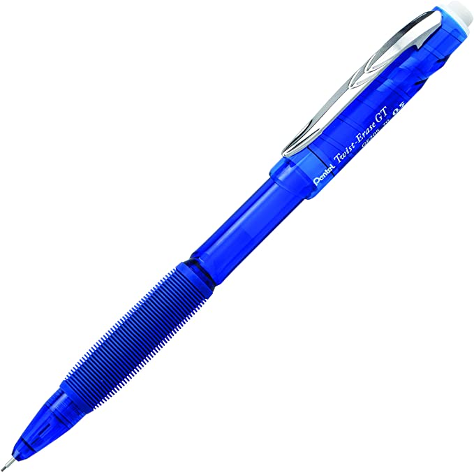 Pentel Twist-Erase Gt Mechanical Pencil, 0.5mm Point Size, Blue Barrel, Box of 12 - QE205-C