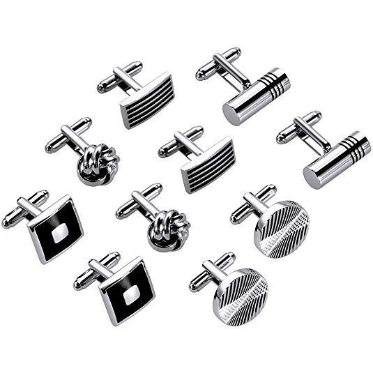 Lictin Men's Cufflinks-Cuff Links for Men, 5 Pairs Stainless Steel Classic Round Cufflinks Square Cuff Links Drop-Shaped Cufflinks Shirt Suit Cufflinks with Gift Box