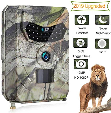 OOOUSE Trail Game Camera, 12MP 1080P HD Digital Waterproof Hunting Scouting Cam 120 Degree Wide Angle Lens with 0.8s Trigger Speed Motion Activated Night Vision for Wildlife Monitoring, Home Security