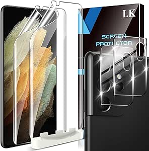 [2 2 Pack] LK for Samsung Galaxy S21 Ultra Screen Protectors 5G 6.8 inch, 2 Pack Flexible Soft TPU Screen Protector   2 Pack Camera Lens Protector, Support Ultrasonic Fingerprint, Easy Installation