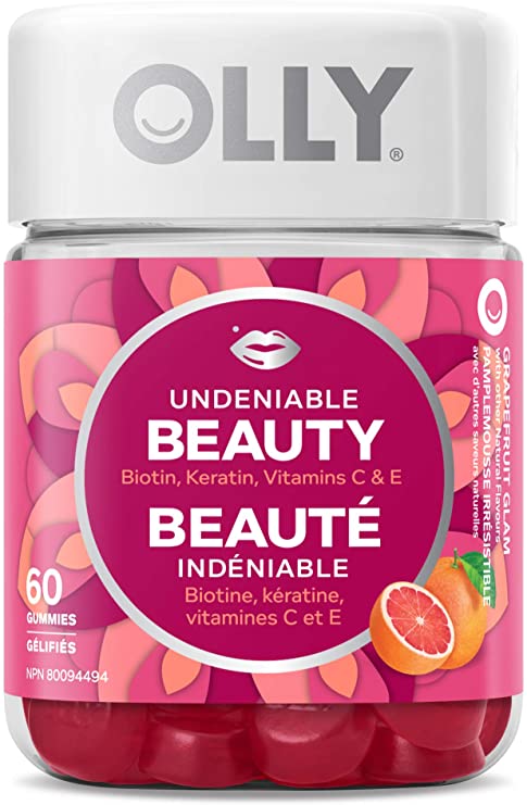 OLLY Undeniable Beauty Gummy Supplement With Biotin, Vitamin C & Keratin. Grapefruit Glam Flavour. For Healthy Hair, Skin and Nails (30 Day Supply, 60 Gummies)