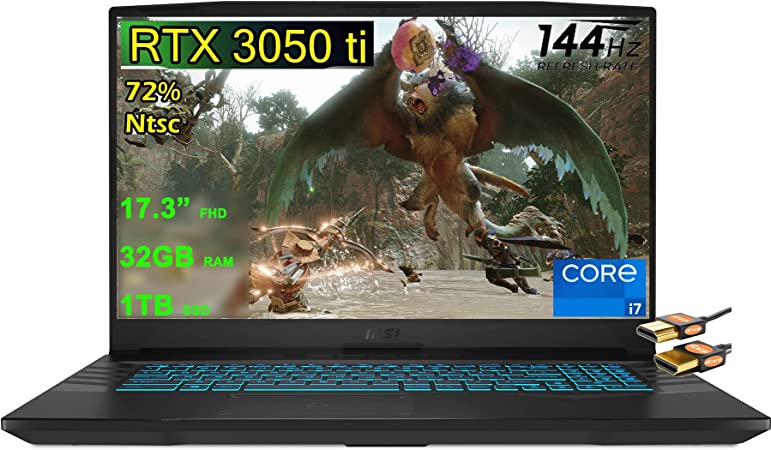 MSI Crosshair 17 Gaming Laptop 17.3” FHD IPS 144Hz (72% NTSC) 11th Generation Intel Octa-core i7-11800H 32GB RAM 1TB SSD GeForce RTX 3050 Ti 4GB USB-C Backlit Keyboard Win10 + HDMI Cable