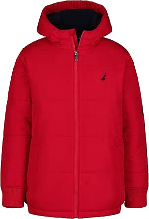 Nautica Boys' Heavy Weight Hooded Bubble Jacket with Polar Fleece Lining