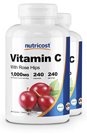 Nutricost Vitamin C with Rose Hips 1025mg, 240 Capsules (2 Bottles) - Premium Non-GMO, Gluten Free Vitamin C Supplement