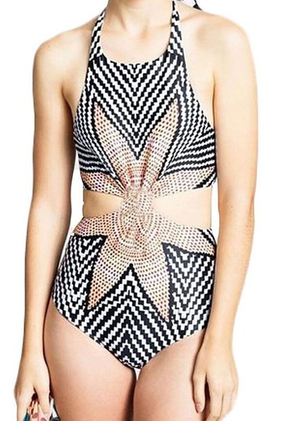 ZKESS Womens Tropical Tribal Print Beachwear One Piece Bikini Swimsuit(FBA)