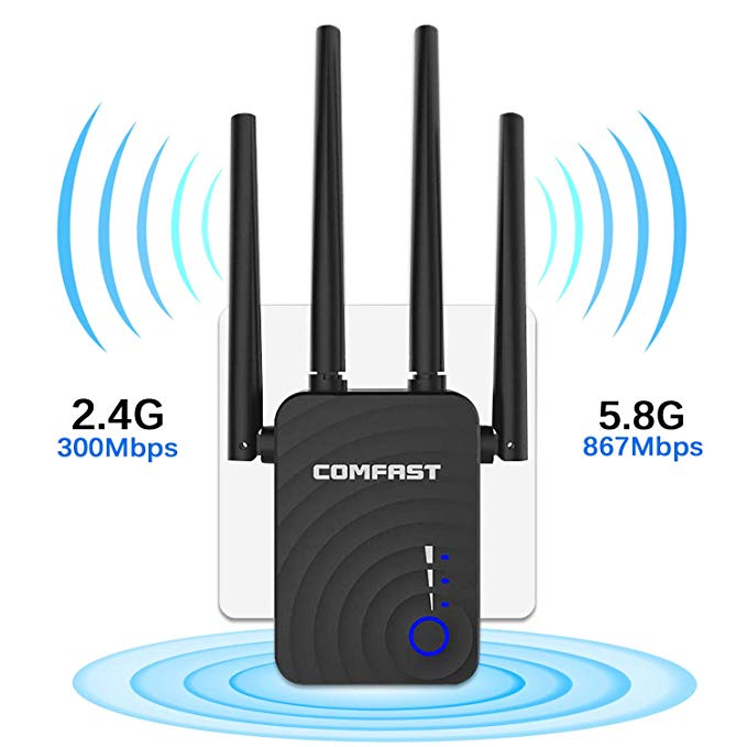 |Upgraded Version |AC1200 Dual-Band WIFI Range Extender, WIFI Repeater, Wireless Signal Booster, Including 4 High-Power External Antennas and Gigabit Ethernet Ports, WIFI Can Cover the Whole Family