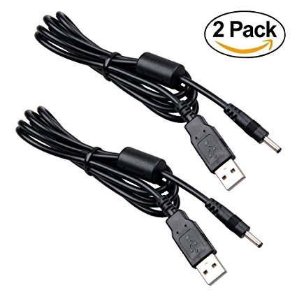 Onite 2-pack 1.2M USB A to DC 3.5 X 1.35 mm Barrel Jack 2A Power Cable (black)