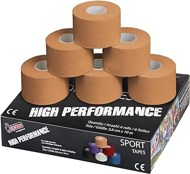 ALPIDEX 6 x Sports Tape 10 m x 3.8 cm Many Colours Zinc Oxide Finger Tape Tearable Skinfriendly Handball Football Volleyball Rugby