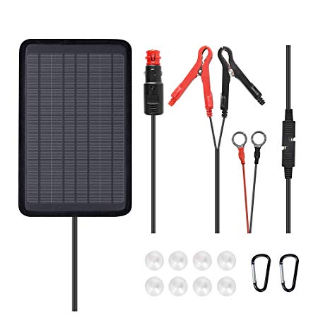 Renogy 5W 12V Outdoor Portable Solar Panel Battery Maintainer Trickle Charger with Lighter Plug, Alligator Clips, and Battery Cables