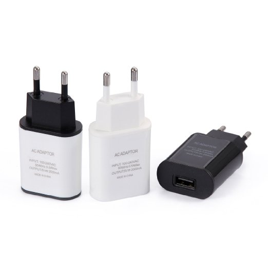 European Plug 2A5V 3-Pack European EU Travel Home Usb Wall Charger Plug Power Adapter for iphone 66S plus 45S Ipad Samsung Galaxy S6S7 Edge Note 345 HTC LG Blu and More 2-Tone Lot 3