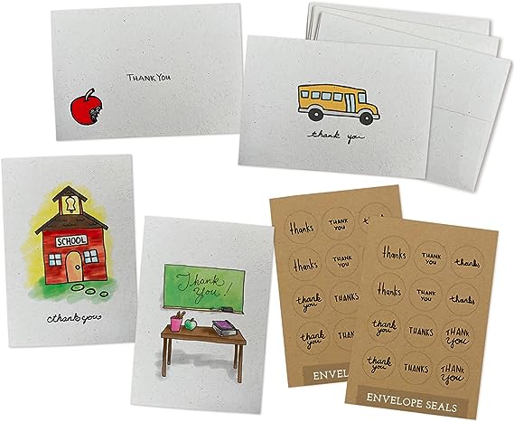 Sugartown Greetings School Thank You Cards - 24 Note Cards & Envelopes with Kraft Sticker Seals