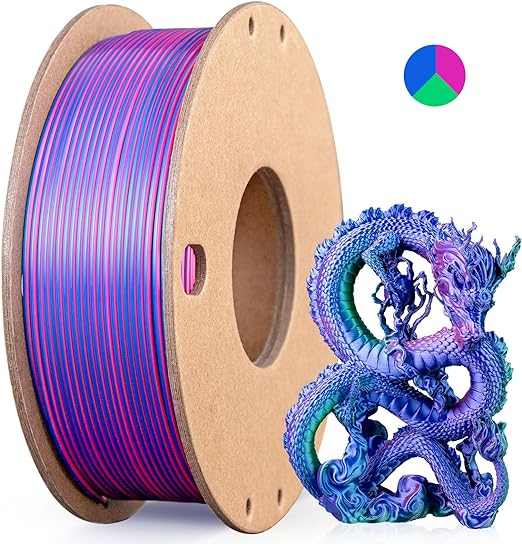 3Dgenius Silk PLA 3D Printer Filament Triple Color Silk PLA Filament 1.75mm 3D Printing Filament Fit Most FDM Printers, 250g Spool(0.55lbs), 3 in 1 Color Rose Red Dark Blue Green