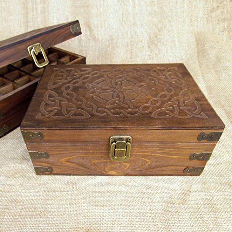 Celtic Design Wood Storage Box for 15ml Essential Oil Aromatherapy Bottles by Rivertree Life