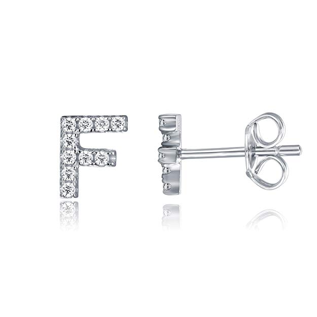 PAVOI 925 Sterling Silver CZ Simulated Diamond Stud Earrings Fashion Alphabet Letter Initial Earrings