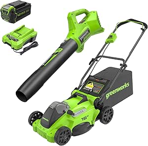 Greenworks 40V 16" Brushless Cordless (Push) Lawn Mower   Blower (350 CFM), 4.0Ah Battery and Charger Included (75  Compatible Tools)