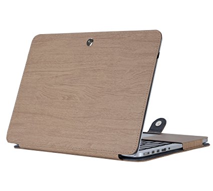 Mosiso PU Leather Book Cover Folio Case with Stand Function for Old MacBook Pro 13 Inch with Retina Display (A1502/A1425), Wood Grain Light Brown