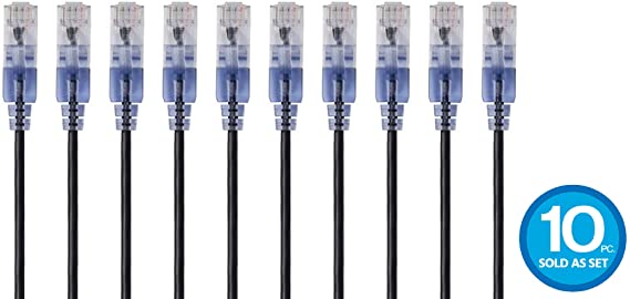 Monoprice 10-Pack SlimRun Cat6A Ethernet Network Patch Cable 10G 6-inch Black