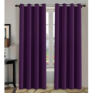 H.VERSAILTEX Blackout Thermal Insulated Room Darkening Winow Treatment Extra Long Curtains/Drapes,Grommet Panels (Set of 2,52 by 96 - Inch,Solid Plum Purple)