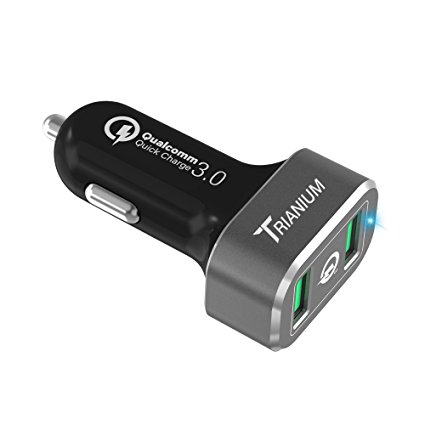 Quick Charge 3.0 Car Charger, Trianium 36W Dual Output 3.0A USB Smart Port with Qualcomm Quick Charge 3.0 for Samsung Galaxy S7/S6/Edge,HTC,LG,Nexus 5 6 4,Pixel,iPhone 7 6/6S Plus,Note 5 4 3