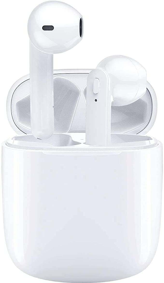 Wireless Earbuds, Bluetooth 5.0 Earphones, airpod scharging case Protective Cover, Air Buds in-Ear Ear Buds Built-in Mic IPX7 Pop-ups Auto Pairing Airpods Earbuds Android iPhone Apple (White)