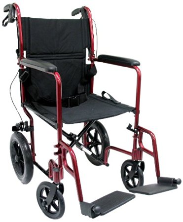 Karman Healthcare LT-1000HB-BD Folding Aluminum Transport Chair with Companion Brakes, Burgundy, 19 Inches Seat Width