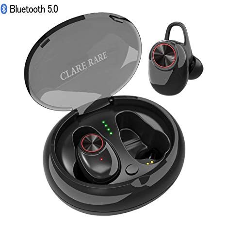 CLARE RARE Wireless Headphones, Wireless Bluetooth 5.0 Earbuds with 3D Clear Sound,15H Playtime, Noise Canceling Sweatproof Sports Wireless Earphones with Built-in Mic 500mAh Charging Box