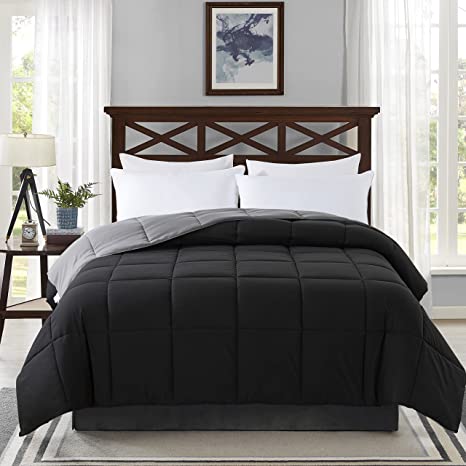 Cosybay Reversible Down Alternative Comforter Black/Grey - Corner Duvet Tabs- Double Sided & Lighweight -All Season Duvet Insert-Stand Alone Comforter – Cal-King Size(104×96 Inch)