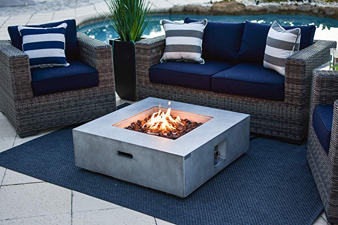 AKOYA Outdoor Essentials 35" x 35" Square Fiber Concrete Outdoor Propane Gas Fire Pit Table in Gray
