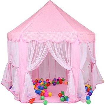 Kid Indoor Princess Castle Play Tent,PortableFun Outdoor Large Playhouse 55"x 53"(DxH),Perfect Gift/Presents For Childs Toddlers(Newest Toys,Pink)-Balls Not Included
