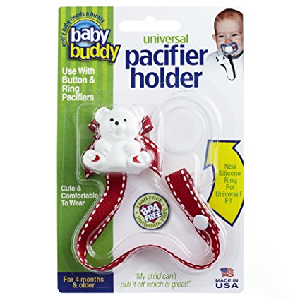 Baby Buddy Universal Pacifier Holder, Red with White Stitch