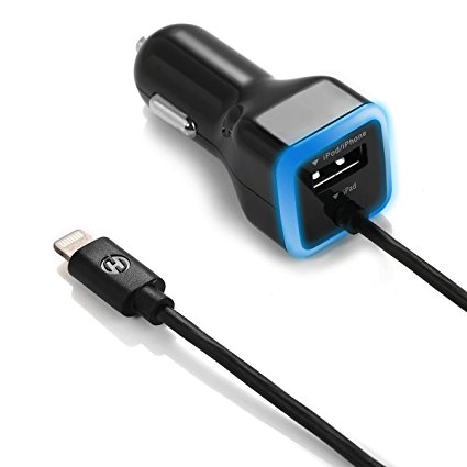 eBuddies Certified Car Charger - 3.3 Feet Lightning Cable Cord for iPhone 7 Plus/7 / 6s/ 6s Plus/6 Plus/6 /5s /5/5C, iPad Air/Mini and iPod (Black)