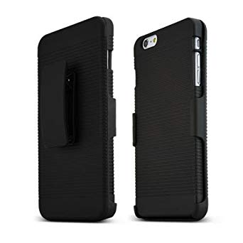 iPhone 6 Plus Case, [Black] Supreme Protection Rubberized Plastic on Silicone Dual Layer Hybrid Case with Holster & Belt Clip for Apple iPhone 6 Plus (2014)