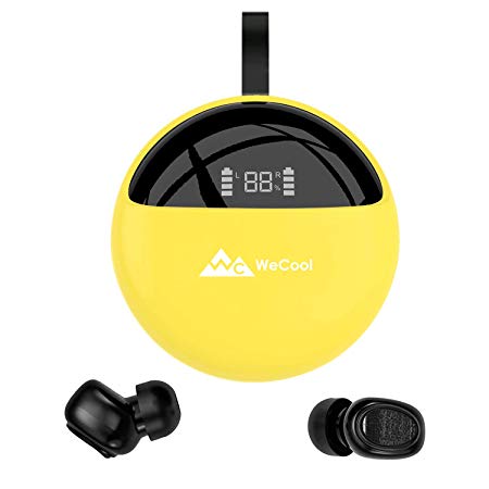 WeCool Moonwalk X2 Innovative Design True Wireless Earbuds for Stereo Music and Bluetooth Earphones with Mic IPX 5 Waterproof with Digital Display Charging Case (Release 2019 Yellow)