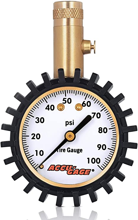 Accu-Gage H100X Professional Tire Pressure Gauge with Protective Rubber Guard (100 PSI)