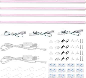 hykolity 4 Pack 4FT T5 LED Grow Light for Indoor Plants, Full Spectrum Sunlight, 120V, 20W Plant Growing Lamp,Grow Light Strip, Plug and Play