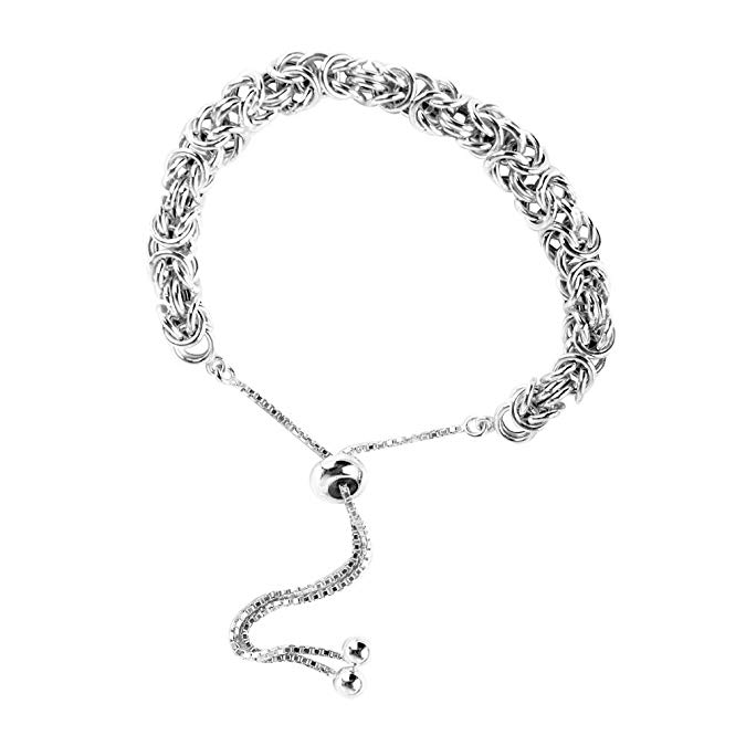 LeCalla Sterling Silver Jewelry Sliding Bolo Byzantine Bracelet for Women