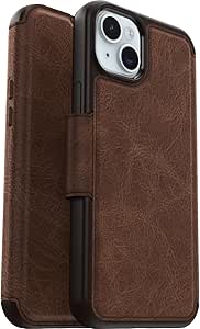 OtterBox iPhone 15 Plus and iPhone 14 Plus Strada Folio Series Case - ESPRESSO (Brown), card holder, snaps to MagSafe, genuine leather, pocket-friendly, folio case