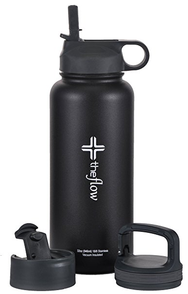 The Flow Stainless Steel Water Bottle, Double Walled/Vacuum Insulated - BPA/Toxin Free – Wide Mouth with Straw Lid