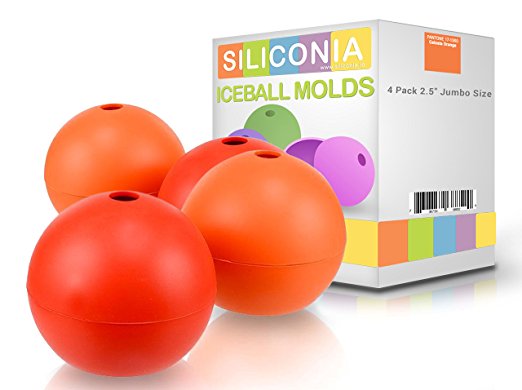 Siliconia Premium Ice Ball Makers 2.5 Inches Set 4 Individual Ice Ball Molds